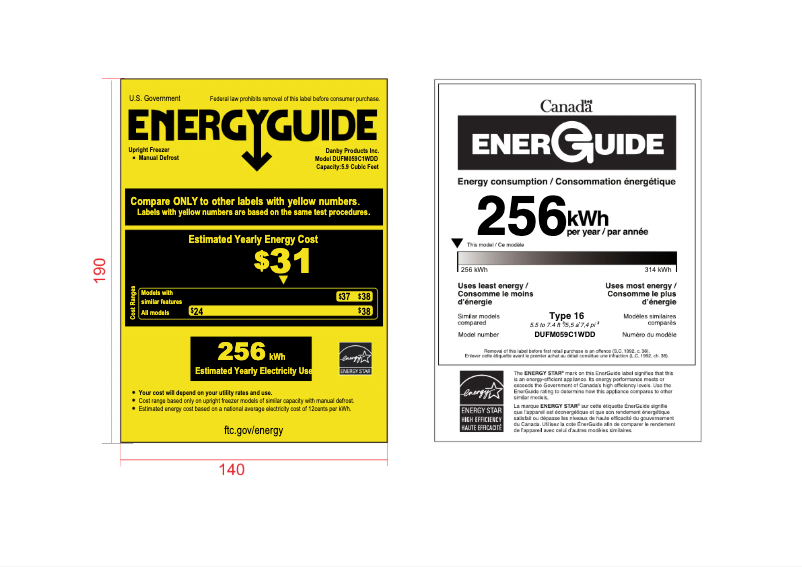 Page 1 de la notice Label énergétique Danby DUFM059C1WDD