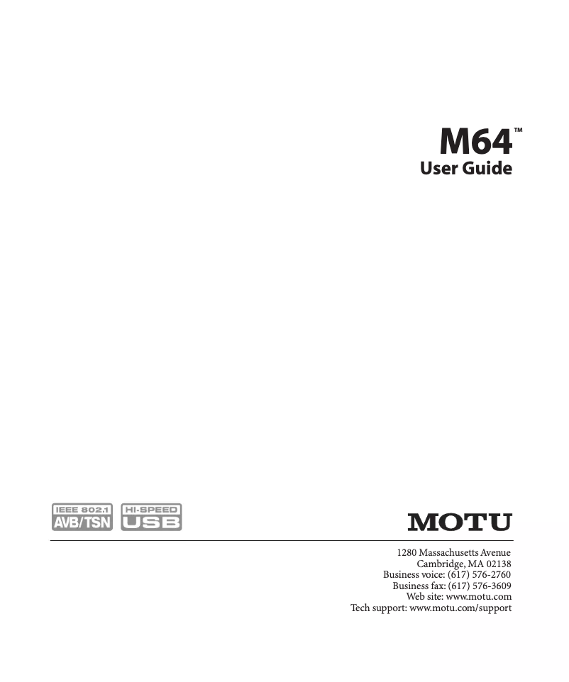 Page 1 of the manual User Manual Motu M64