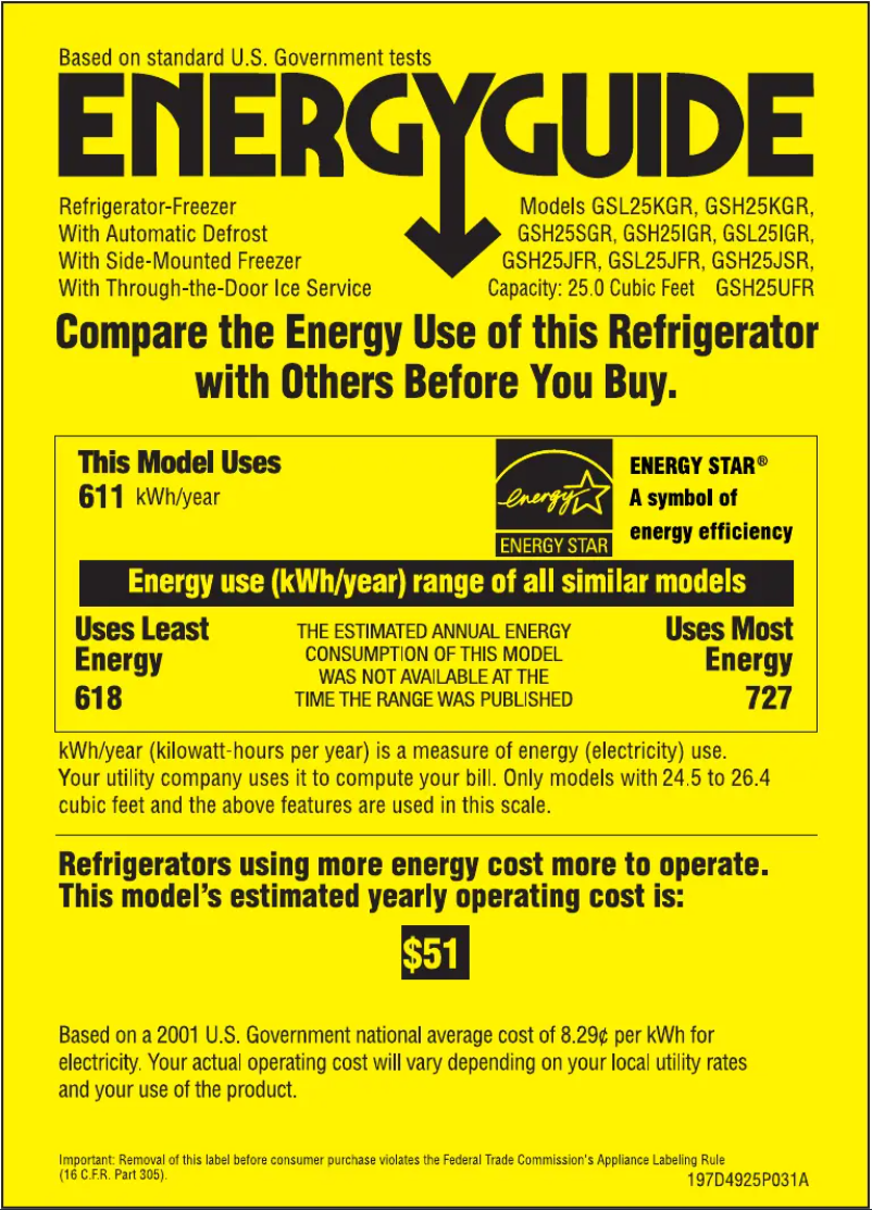 Page n°1 - Label énergétique GE GSH25UFRCC