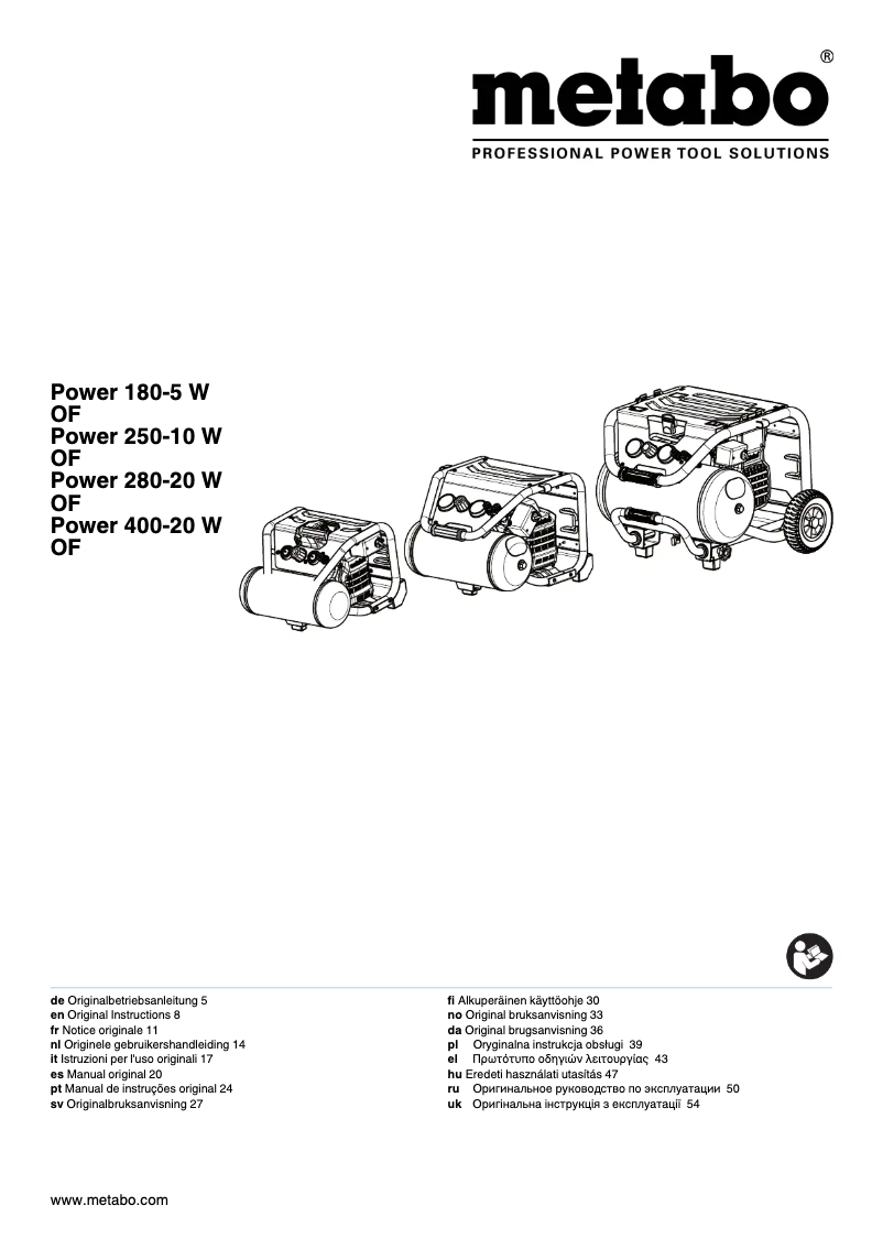 Page 1 de la notice Manuel utilisateur Metabo Power 180-5 W OF