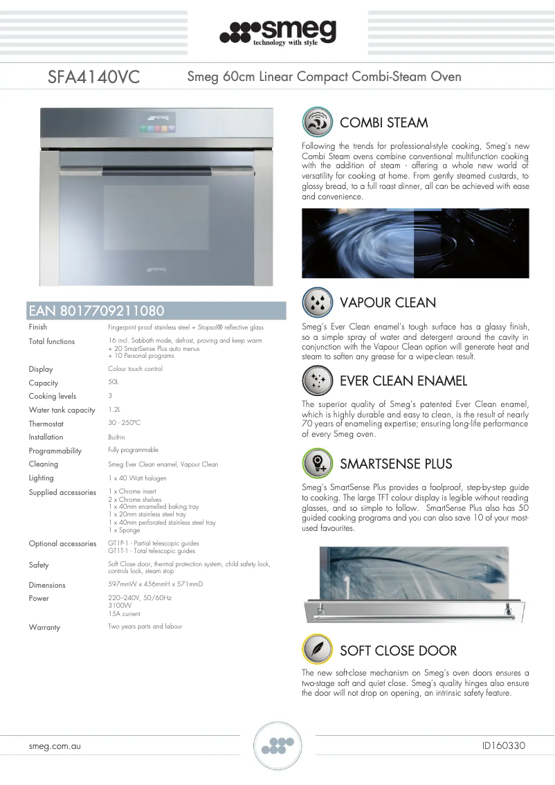 Page 1 de la notice Fiche technique Smeg SFA4140VC