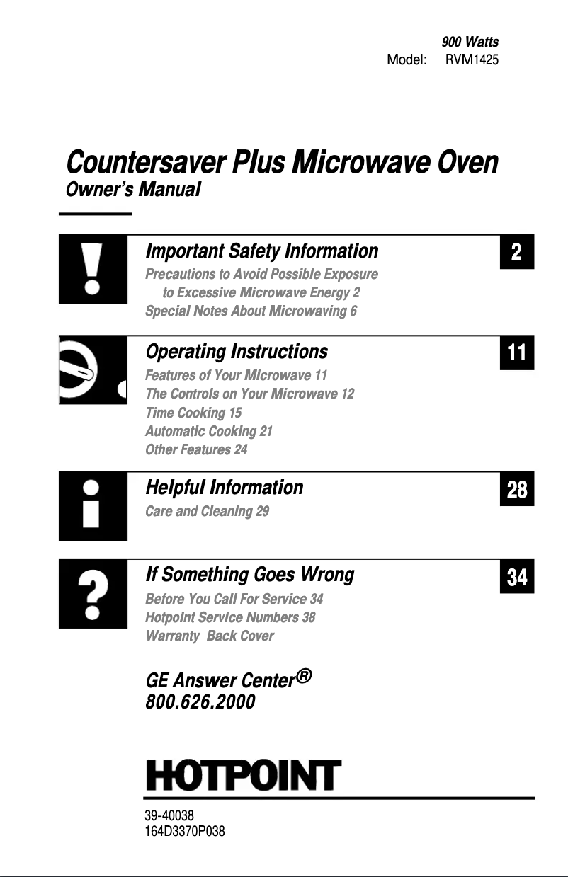 Page 1 de la notice Manuel d'utilisation et d'entretien Hotpoint RVM1425WA