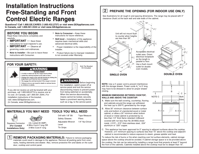 Page n°1 - Guide d'installation GE JS660SLSS