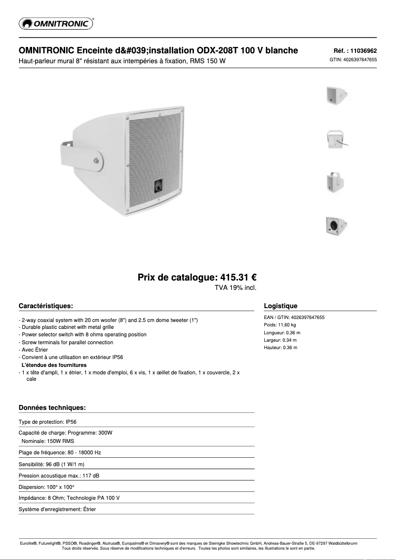 Page n°1 - Fiche technique Omnitronic ODX-208T