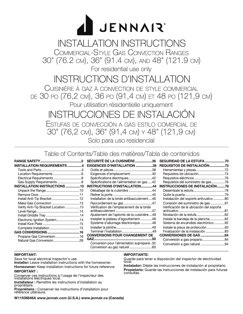 Page 1 de la notice Guide d'installation JennAir JGRP536HL