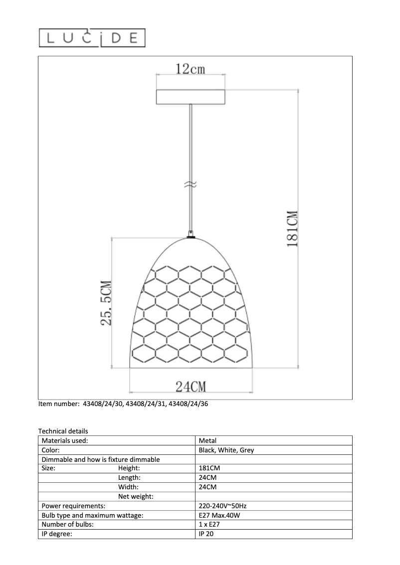 Page 1 de la notice Manuel utilisateur Lucide Galla