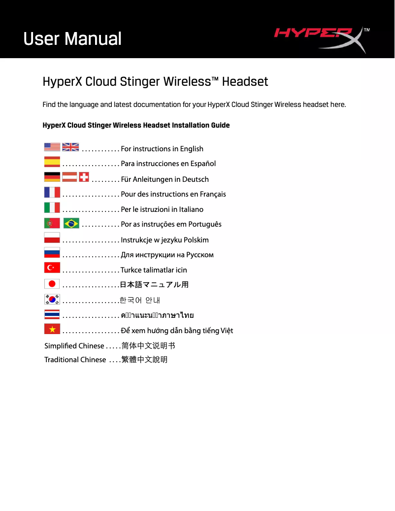 Page 1 de la notice Manuel utilisateur HyperX Cloud Stinger