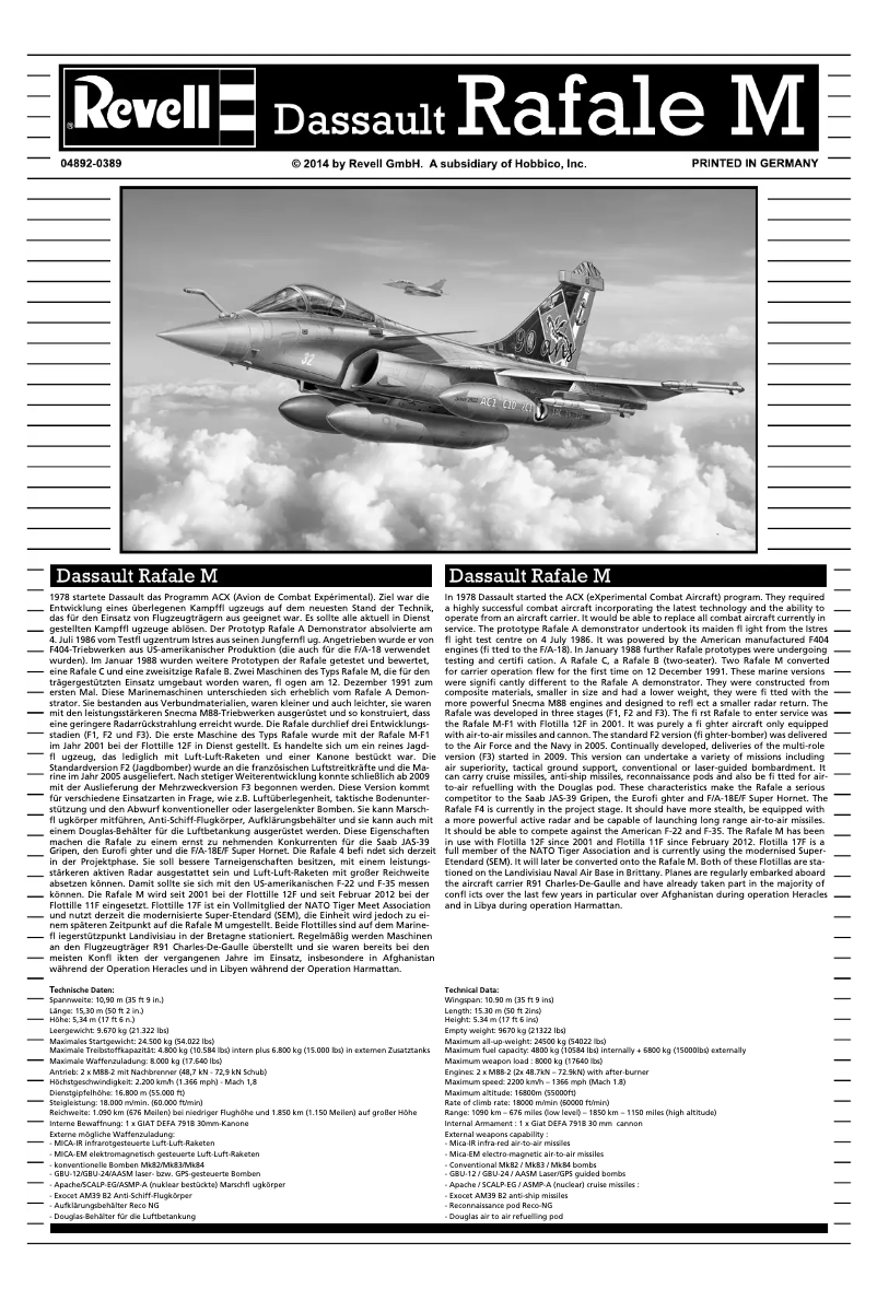 Page 1 de la notice Manuel utilisateur Revell Dassault Rafale M