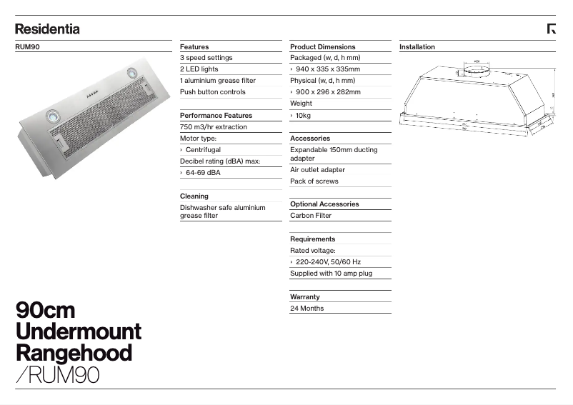 Página 1 del manual Ficha técnica Esatto RUM90