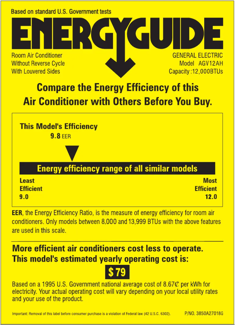 Página 1 del manual Etiqueta energética GE AGV12AH