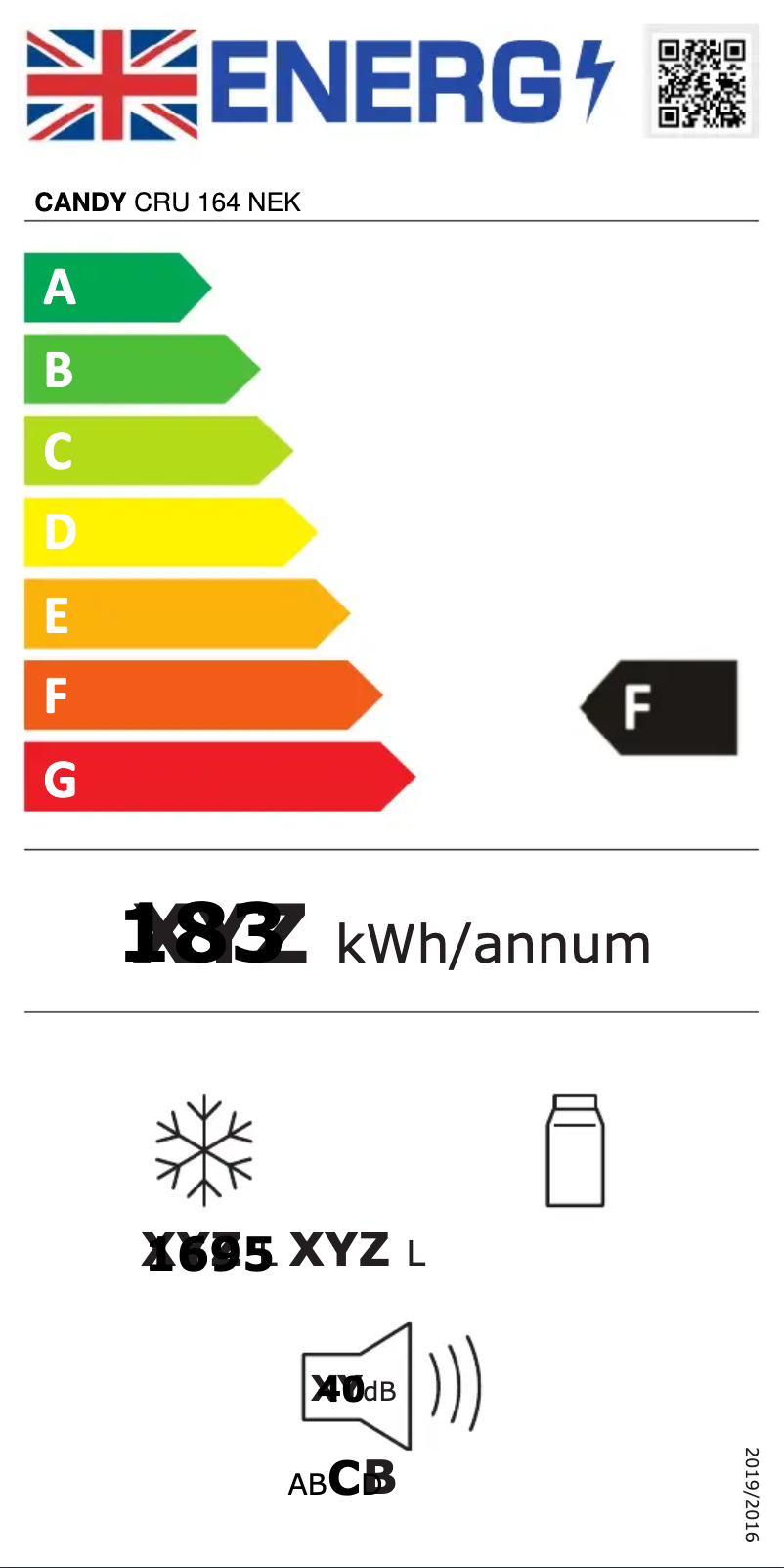 Page n°1 - Label énergétique Candy CRU 164 NEK