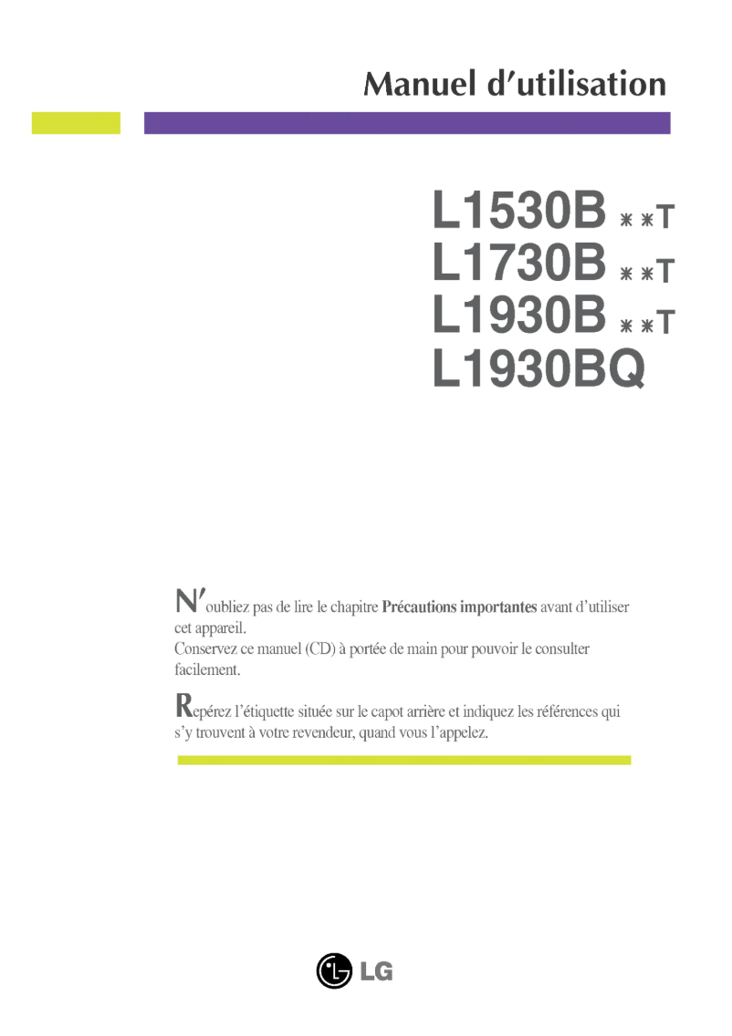 Page 1 de la notice Manuel utilisateur LG L1730BSNT
