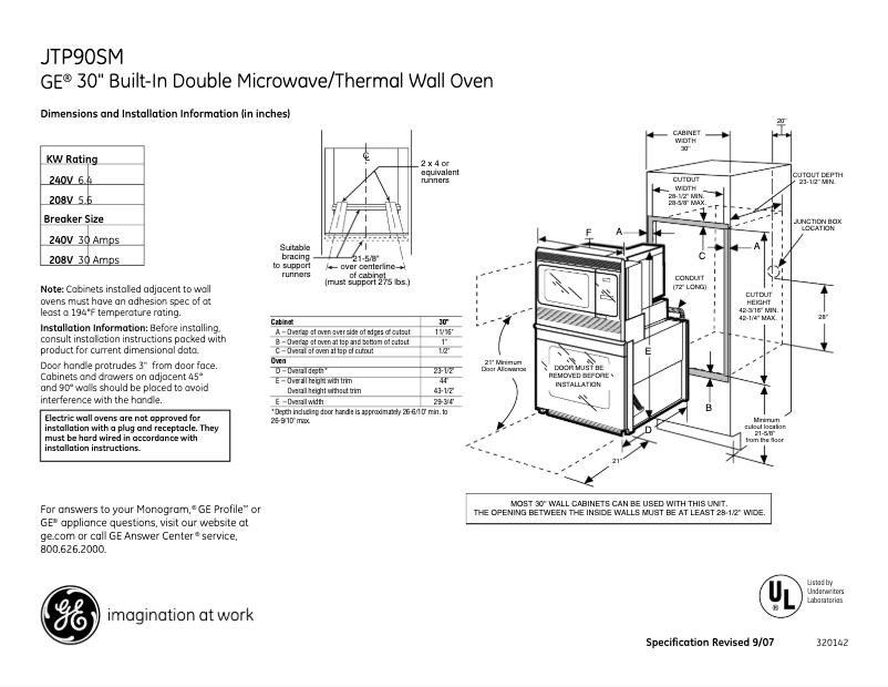 Page n°1 - Fiche technique GE JTP90SMSS