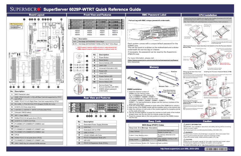 Image de la première page du manuel de l'appareil SuperServer 6029P-WTRT