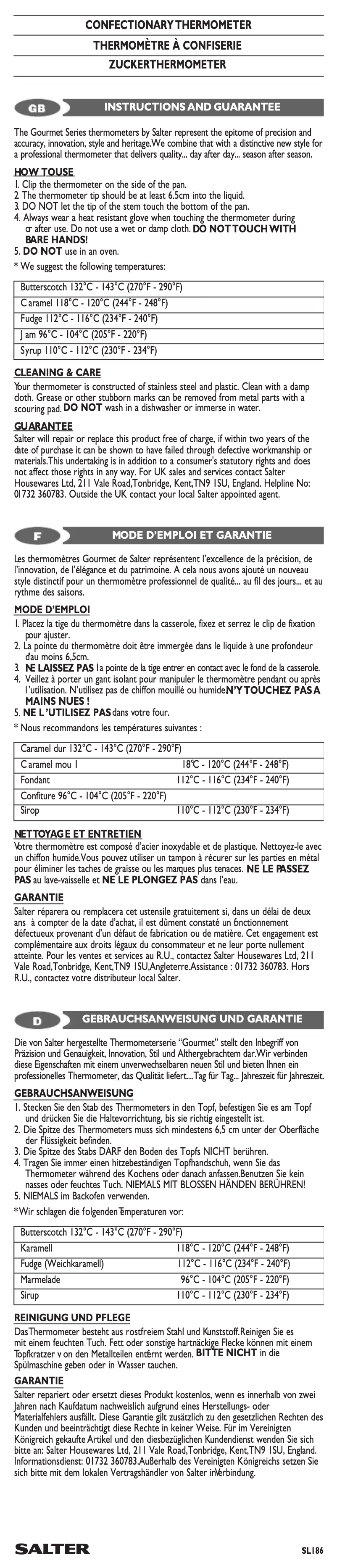 Image de la première page du manuel de l'appareil SL186