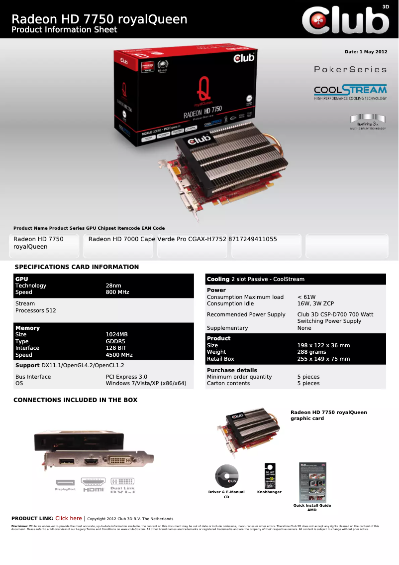 Image de la première page du manuel de l'appareil Radeon HD 7750 royalQueen