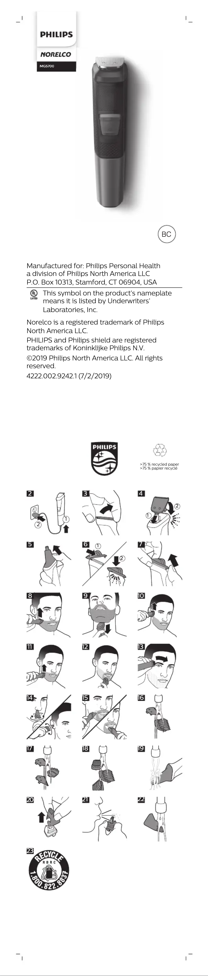 Page 1 de la notice Manuel utilisateur Philips Norelco MG5700