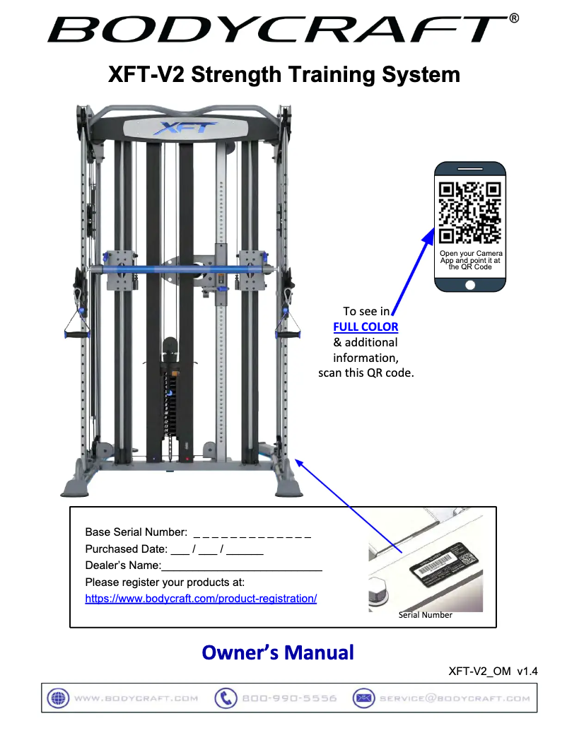 Page 1 de la notice Manuel utilisateur BodyCraft XFT Functional Trainer