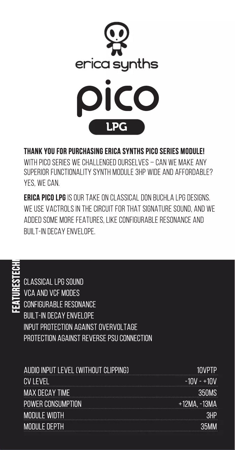Page n°1 - Manuel utilisateur Erica Synths Pico LPG