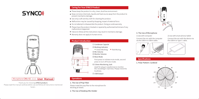 Page n°1 - Manuel utilisateur Synco CMic-V2