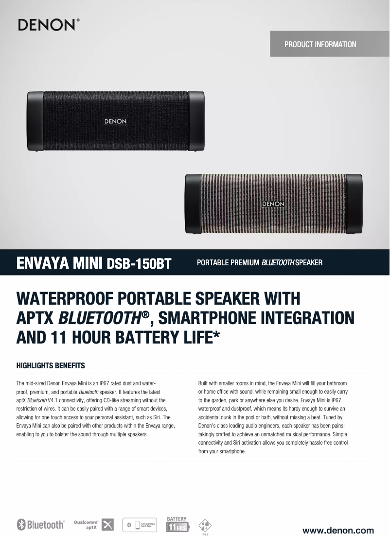 Page n°1 - Fiche technique Denon Envaya Mini DSB-150BT