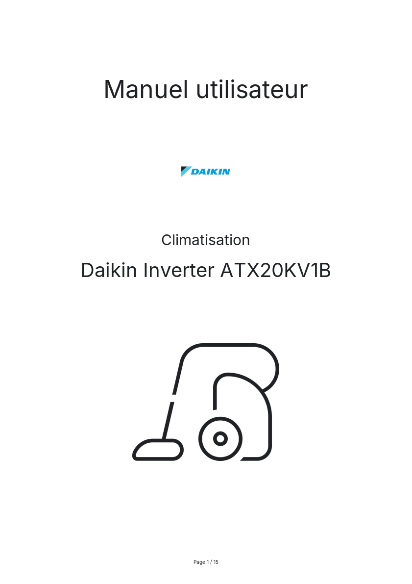 Page n°1 - Manuel utilisateur Daikin Inverter ATX20KV1B