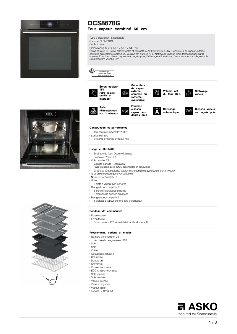 Page 1 de la notice Fiche technique Asko OCS8678G