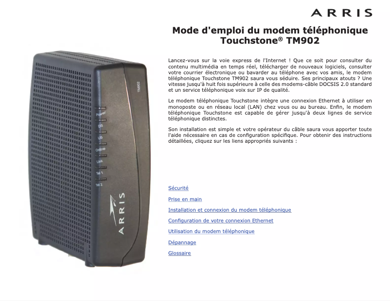 Page n°1 - Manuel utilisateur Arris Touchstone TM902