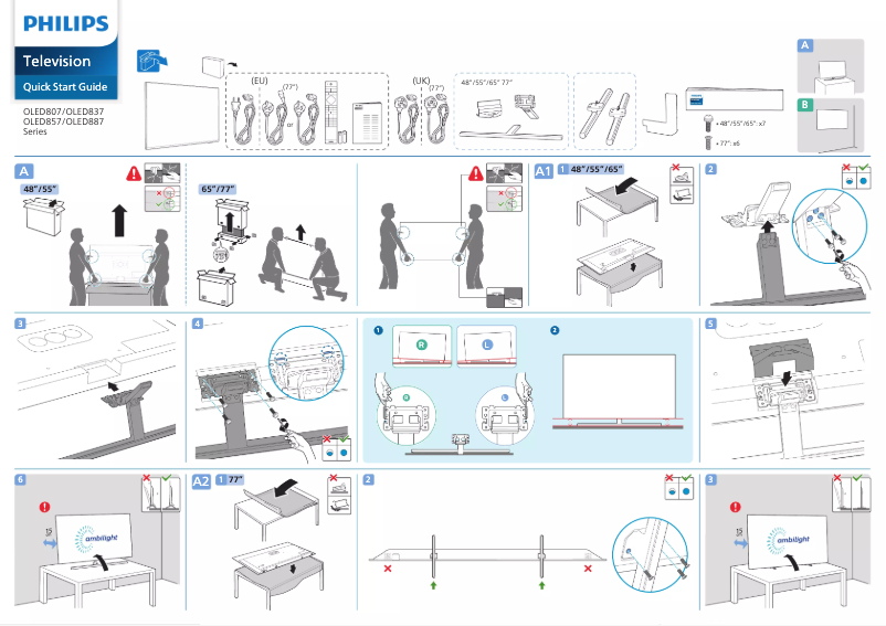 Page 1 de la notice Guide de démarrage rapide Philips 65OLED887