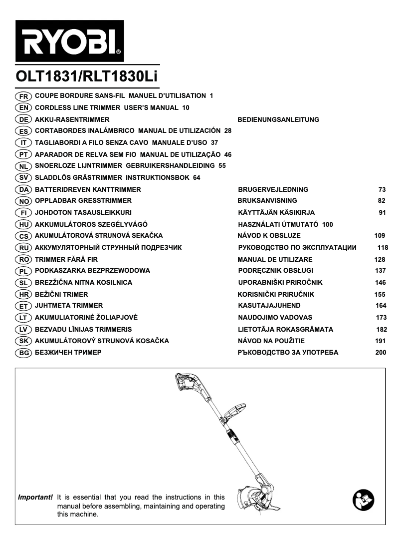 Página 1 del manual Manual de usuario RYOBI OLT1831