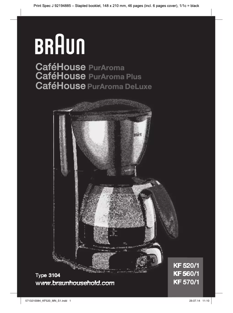 Página 1 del manual Manual de usuario Braun CaféHouse PurAroma Deluxe KF 570