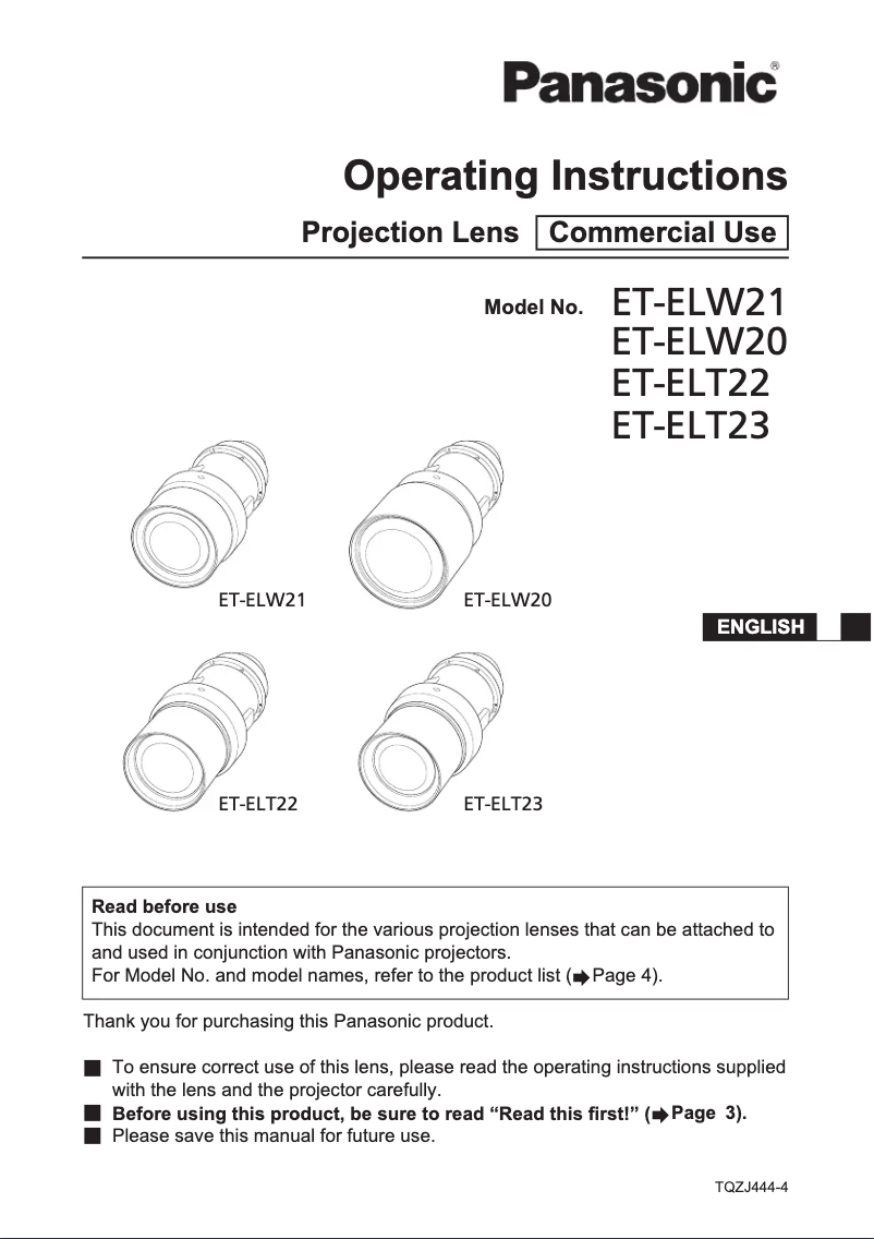 Page 1 de la notice Manuel utilisateur Panasonic ET-ELT23