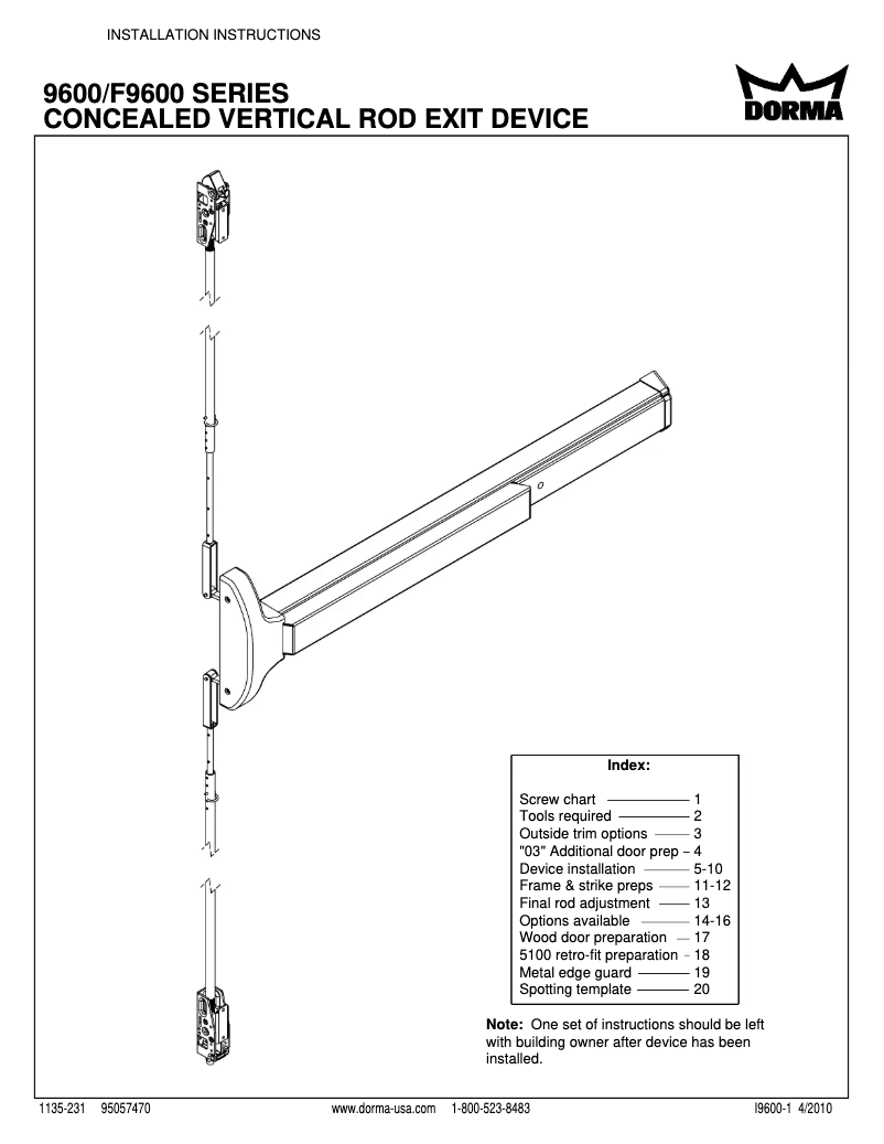 Image de la première page du manuel de l'appareil 9600