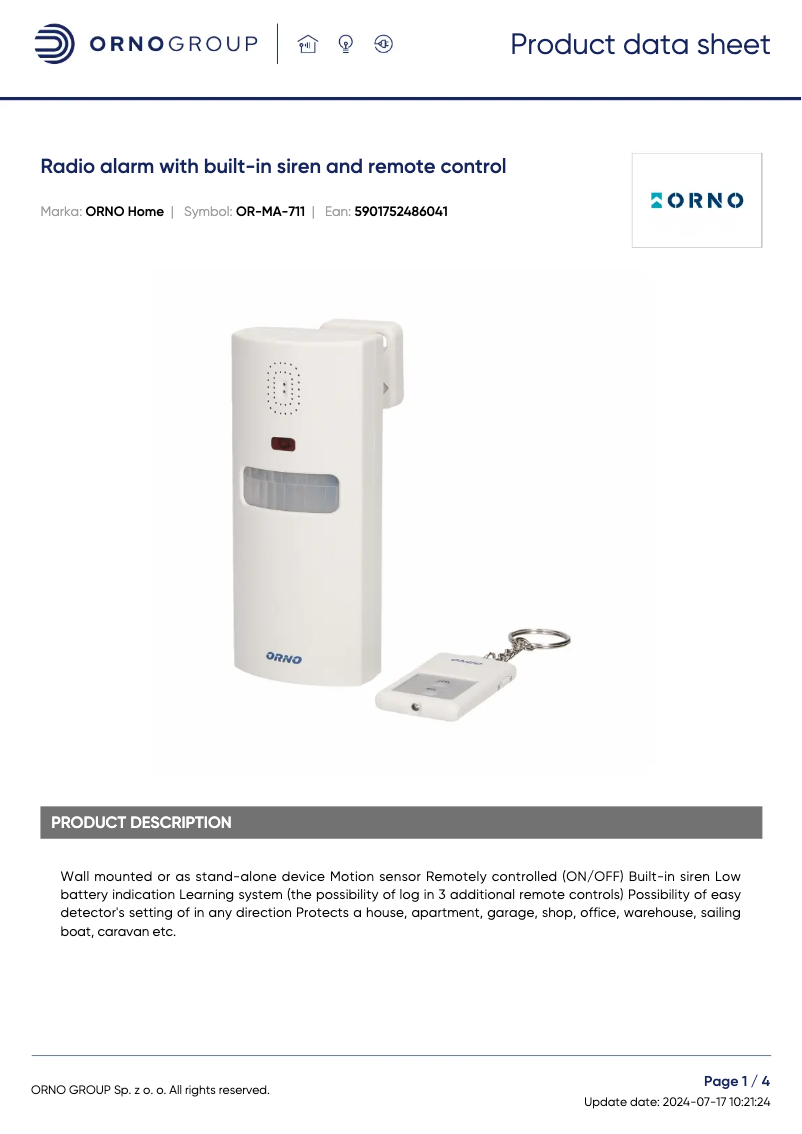 Página 1 del manual Ficha técnica ORNO OR-MA-711