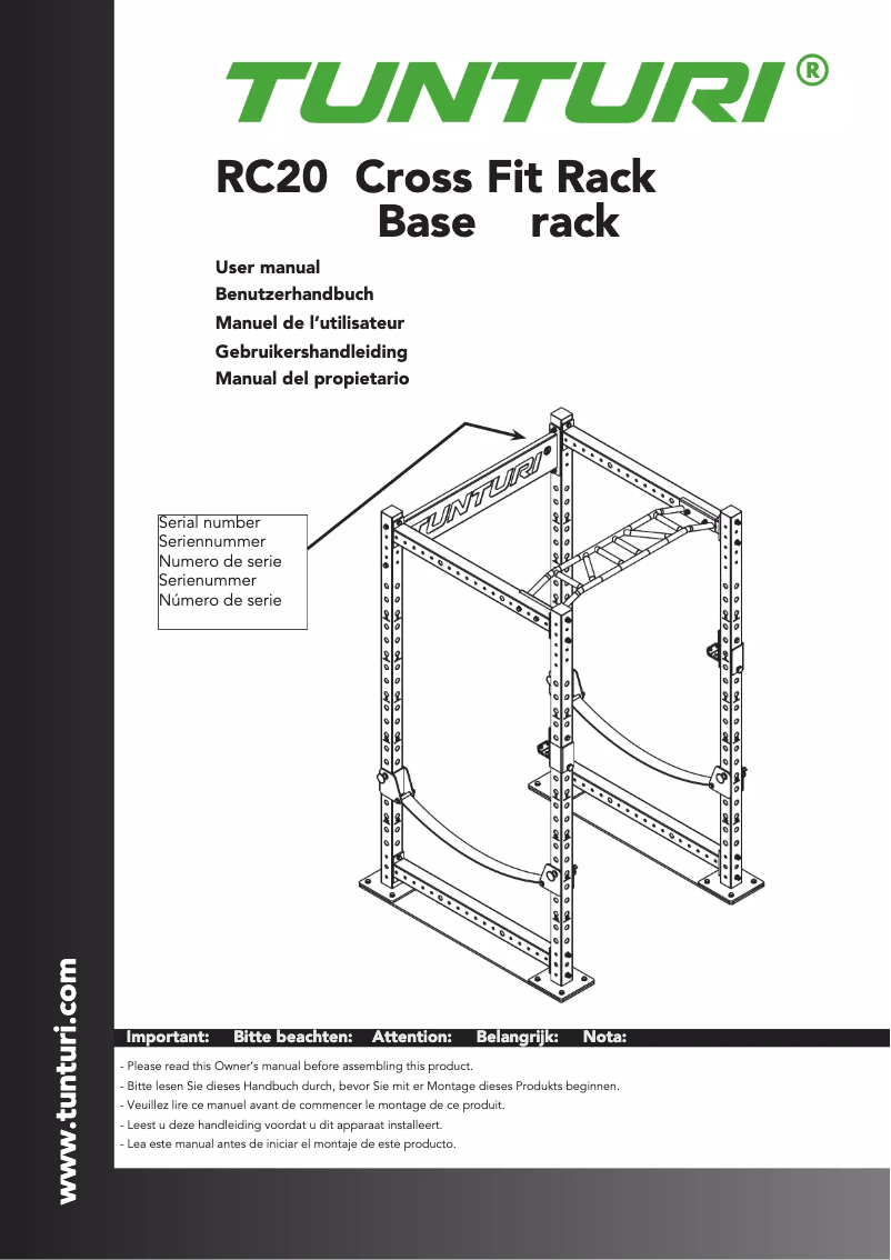 Image de la première page du manuel de l'appareil Cross Fit Rack RC20