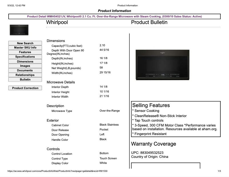 Image de la première page du manuel de l'appareil WMH54521JV