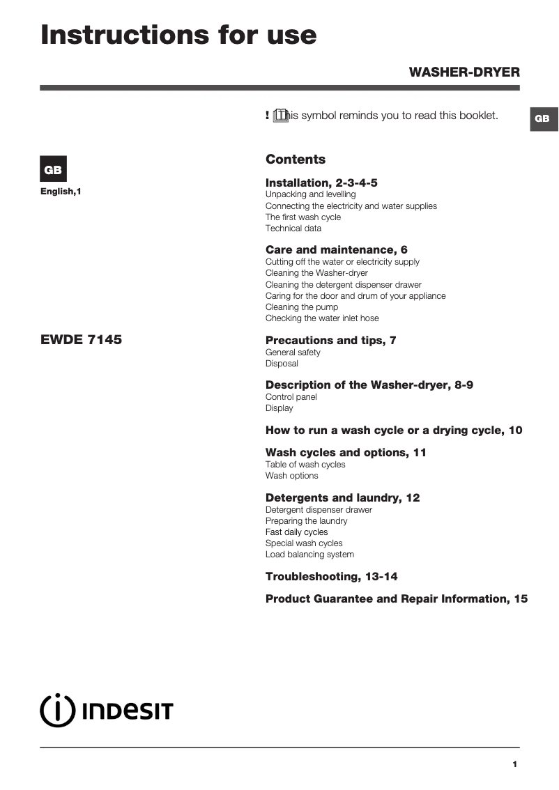 Image de la première page du manuel de l'appareil EWDE 7145 W UK