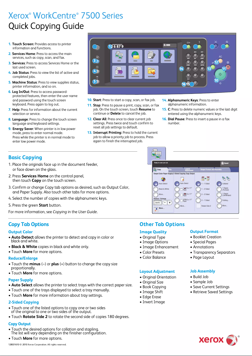 Page n°1 - Guide de démarrage rapide Xerox WorkCentre 7556