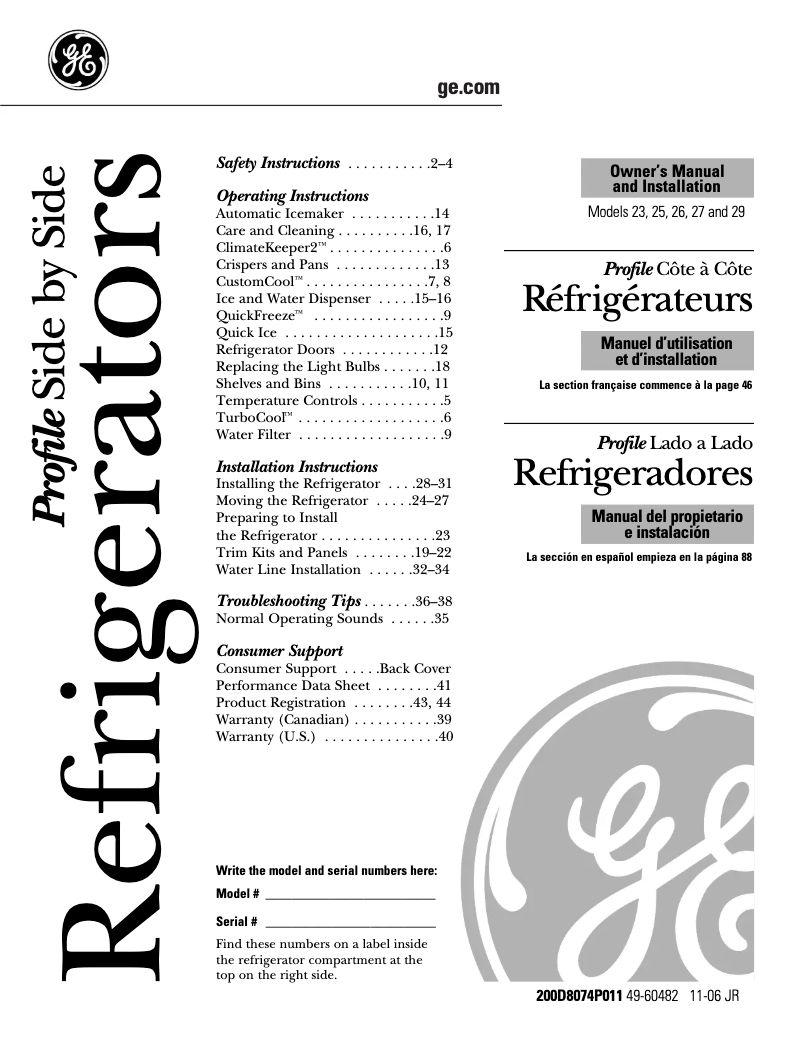 Page n°1 - Guide d'installation GE Profile PSF26PGTWW