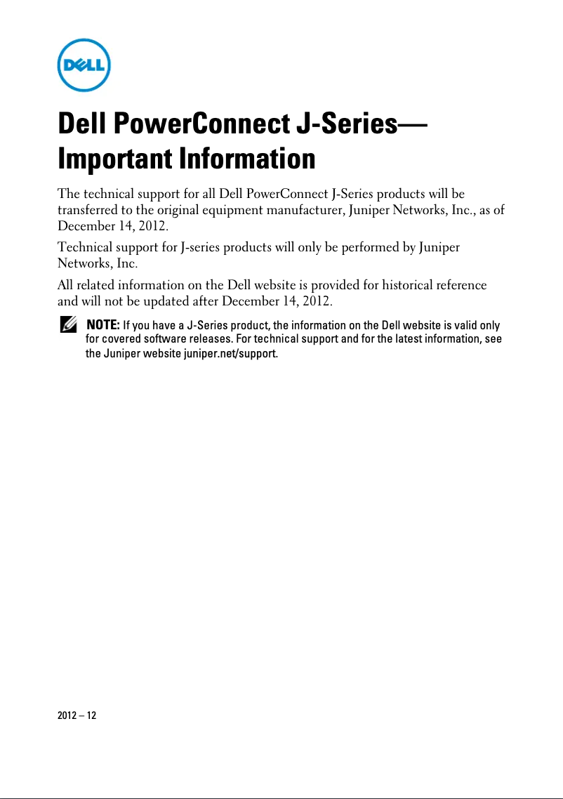 Page 1 de la notice Manuel utilisateur Dell PowerConnect J-EX4200-24F