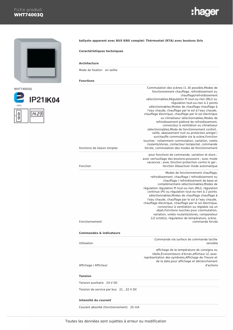 Image de la première page du manuel de l'appareil WHT74003Q