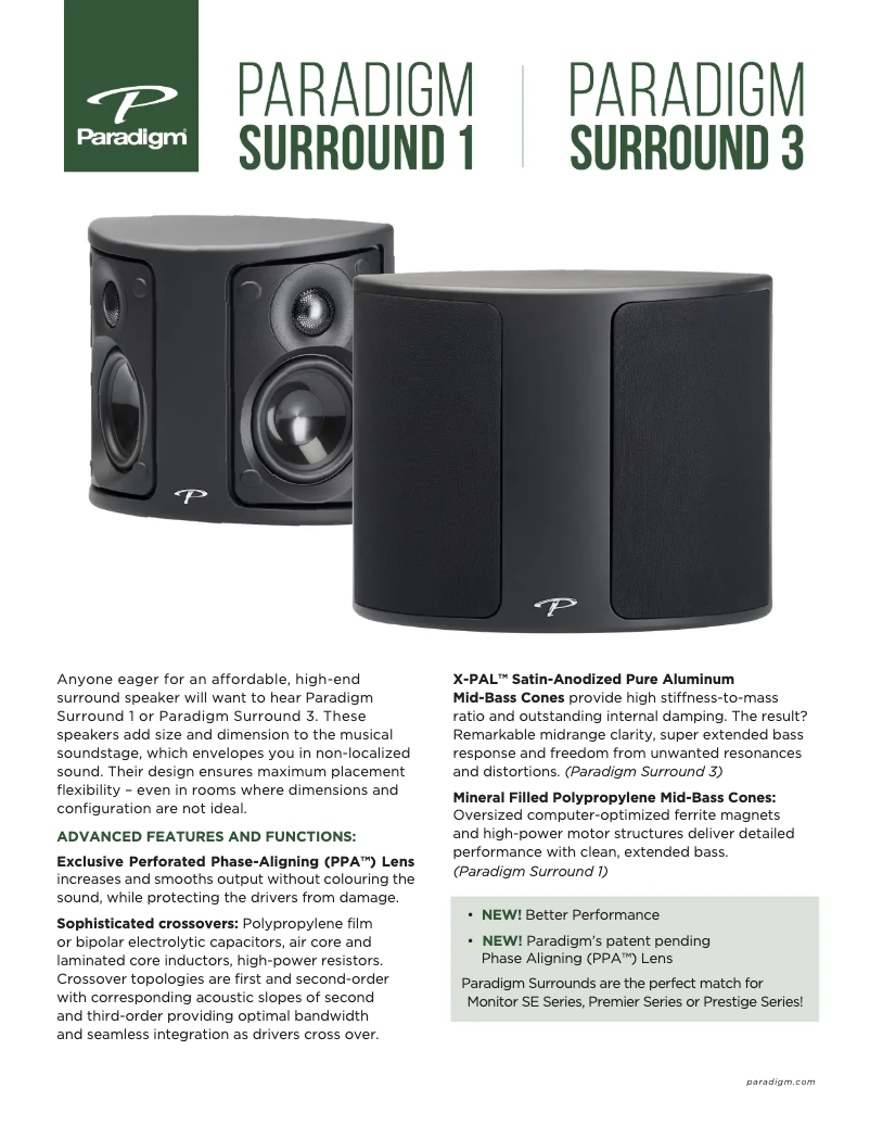 Page 1 de la notice Fiche technique Paradigm Surround 3