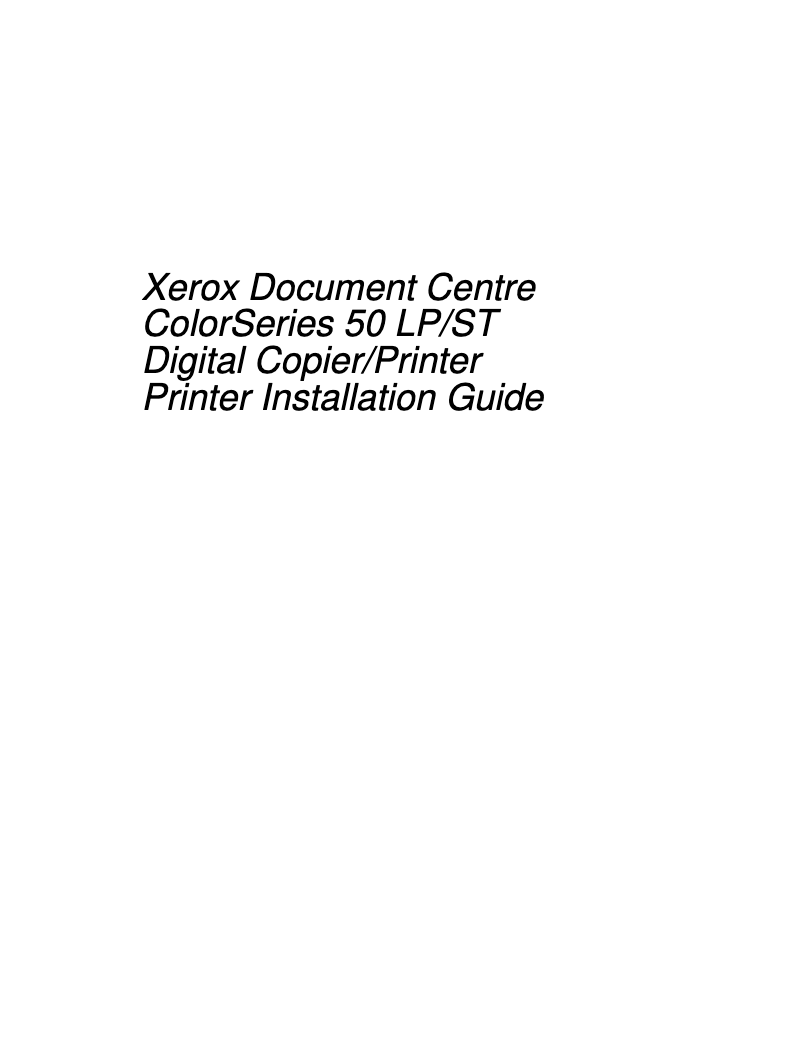 Page n°1 - Guide d'installation Xerox Document Centre ColorSeries 50