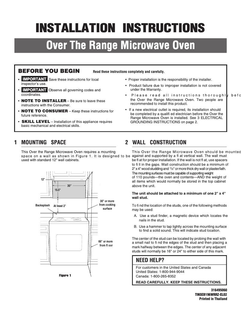 Page 1 de la notice Guide d'installation Electrolux EI30SM55JW