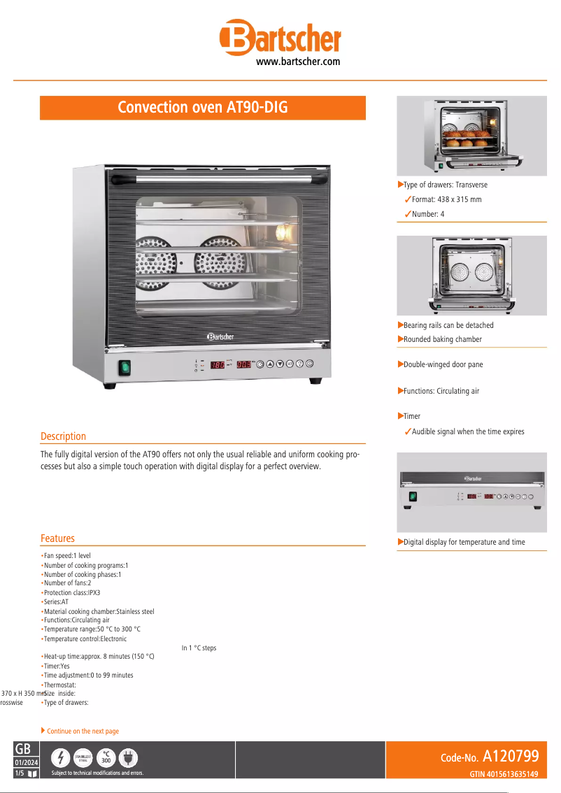Page n°1 - Fiche technique Bartscher AT90-DIG