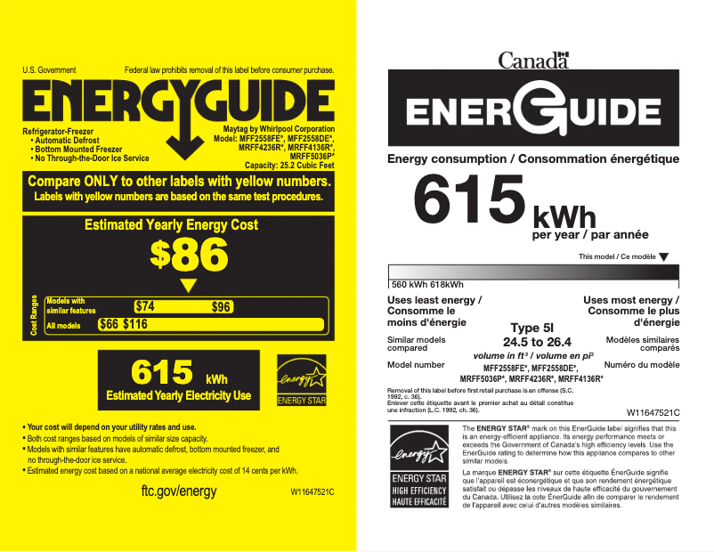 Page 1 de la notice Label énergétique Maytag MRFF4136RZ