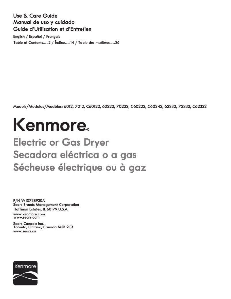 Page 1 de la notice Mode d'emploi Kenmore 60222