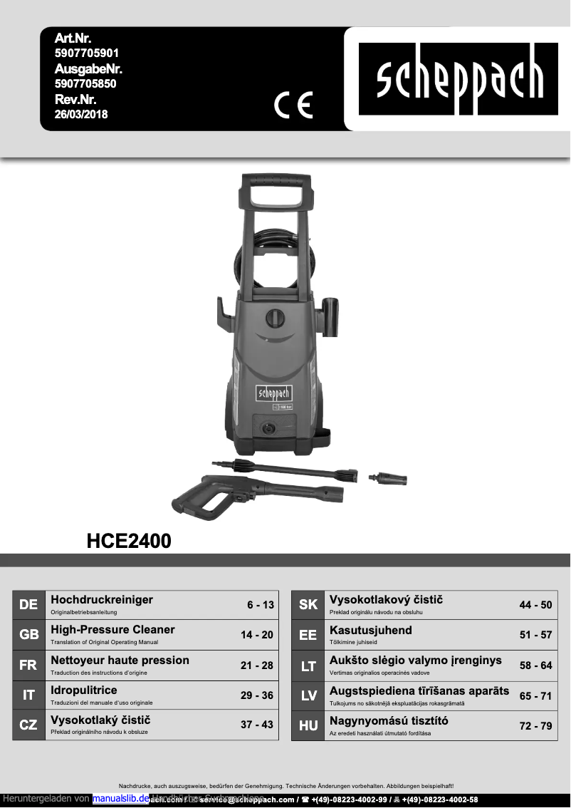 Page 1 de la notice Manuel utilisateur Scheppach HCE2400