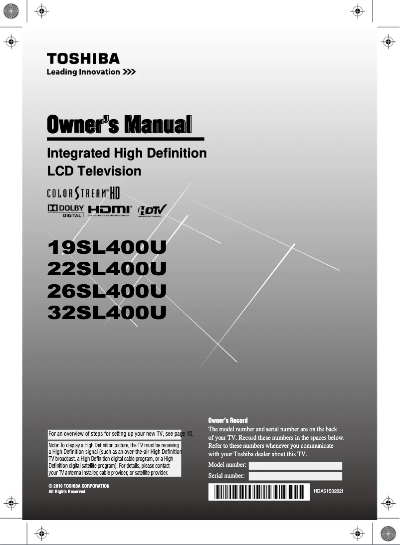 Page n°1 - Manuel utilisateur Toshiba 32SL400U