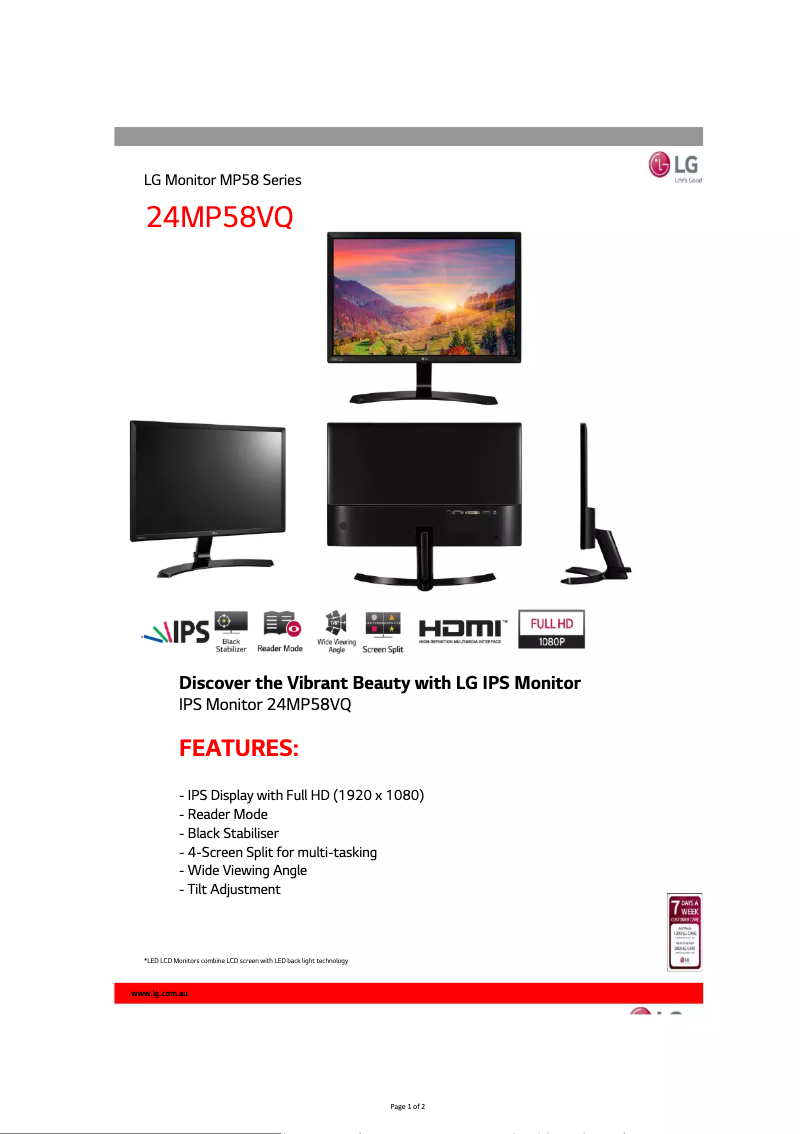 Página 1 del manual Ficha técnica LG 24MP58VQ